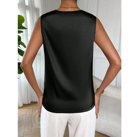 Satin Draped Cowl Neck Sleeveless Blouse Black - Picture 4 of 8
